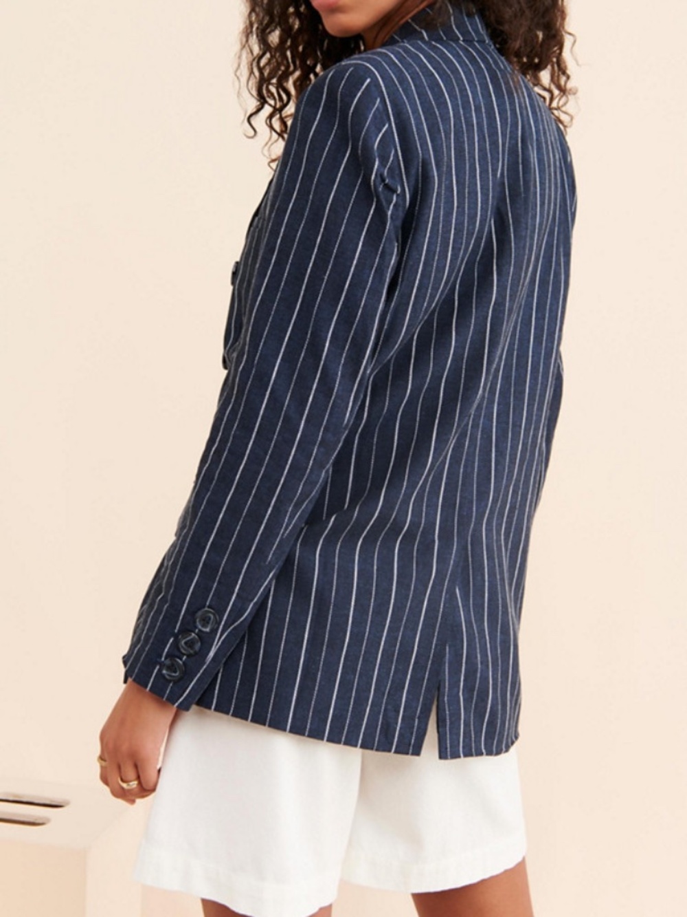 FREE PEOPLE Navy and White Pinstripe Ashby Blazer - Picture 4 of 10